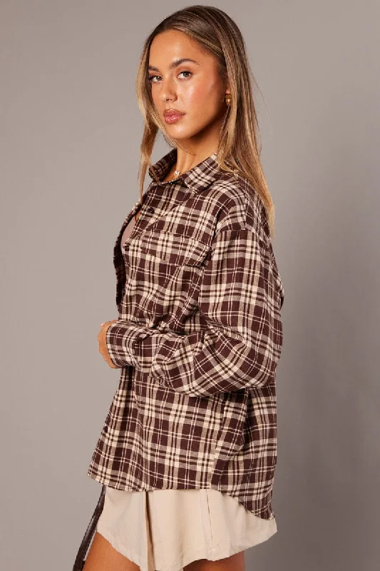 Brown Check Relaxed Shirt Long Sleeve