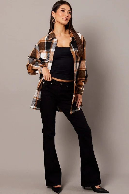 Brown Check Relaxed Shirt Long Sleeve