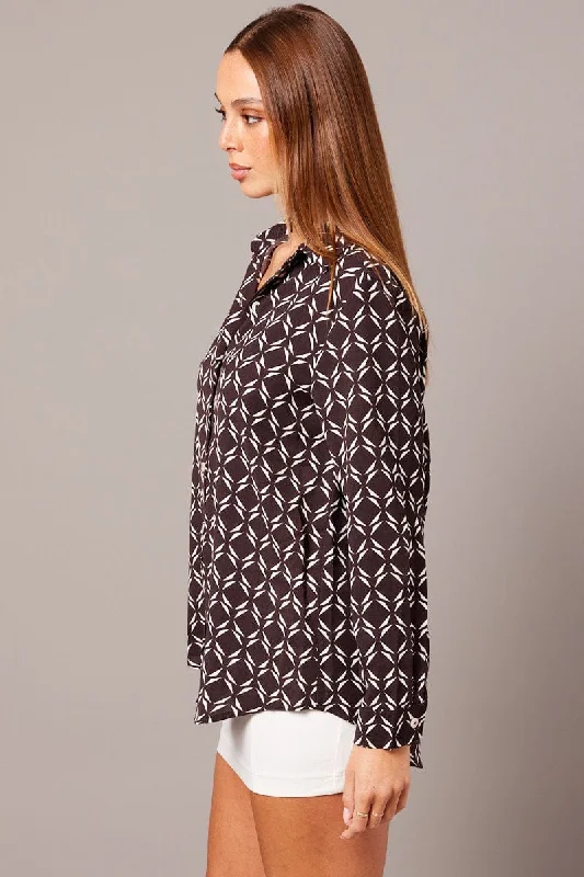 Brown Geo Relaxed Shirt Long Sleeve