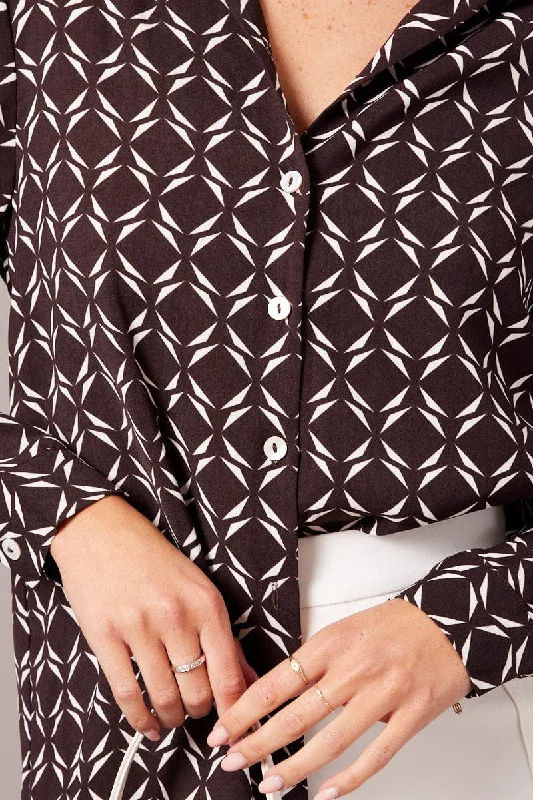 Brown Geo Relaxed Shirt Long Sleeve