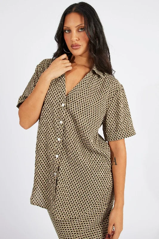 Brown Geo Shirt Short Sleeve