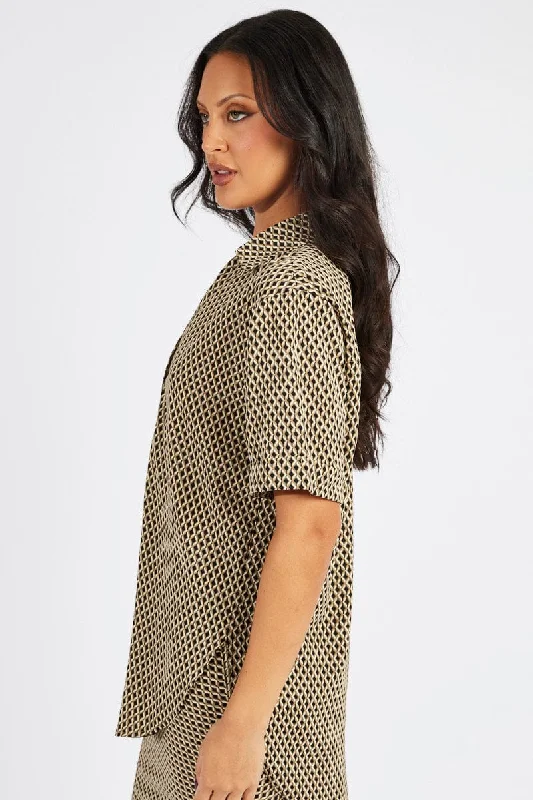 Brown Geo Shirt Short Sleeve