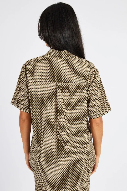 Brown Geo Shirt Short Sleeve