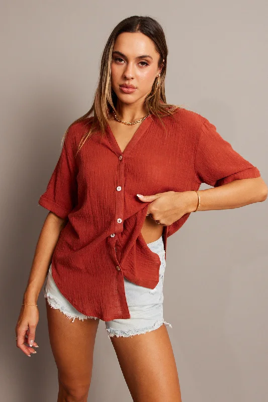 Brown Relaxed Shirt Short Sleeve