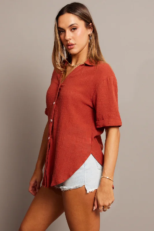 Brown Relaxed Shirt Short Sleeve