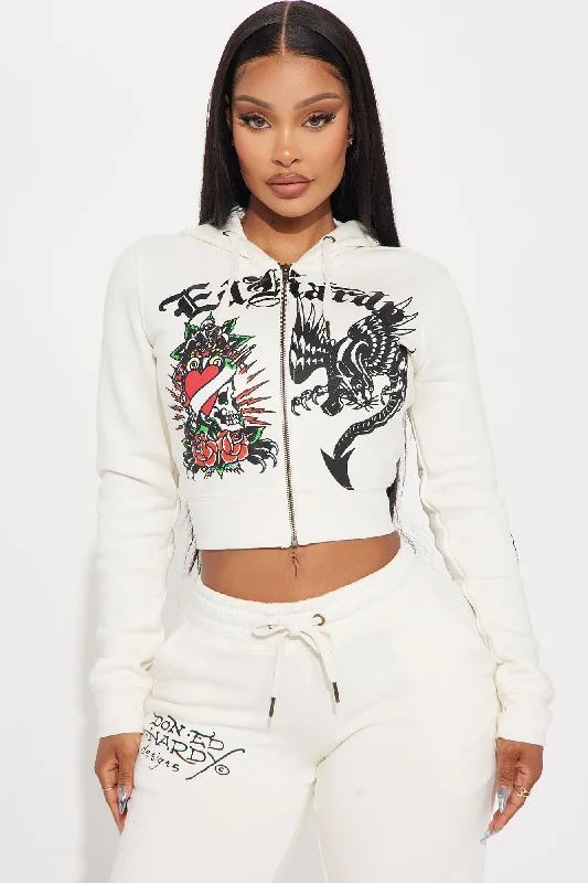 Ed Hardy Dragon Heart Zip Front Hoodie - Ivory