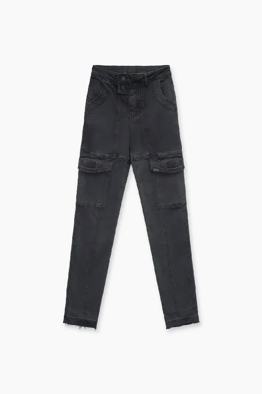 EVA DENIM SLIM CARGO | CHARCOAL