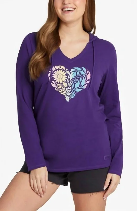 Floral Rainbow Heart Hoodie In Deep Purple