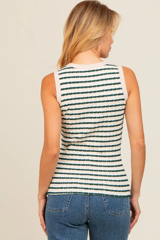 Forest Green Striped Knit Sleeveless Top