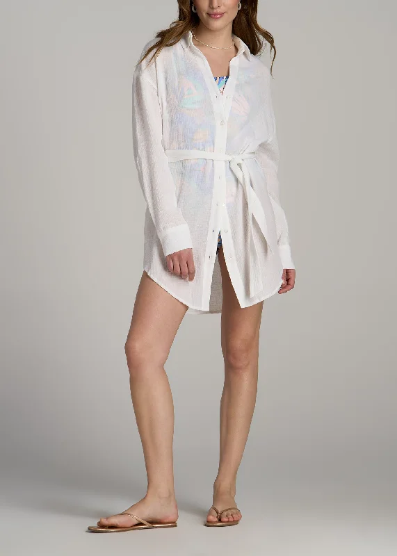 Gauze Shirt Dress for Tall Women in Bright White