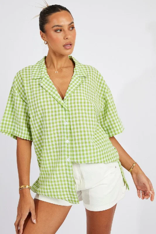 Green Check Shirt Short Sleeve