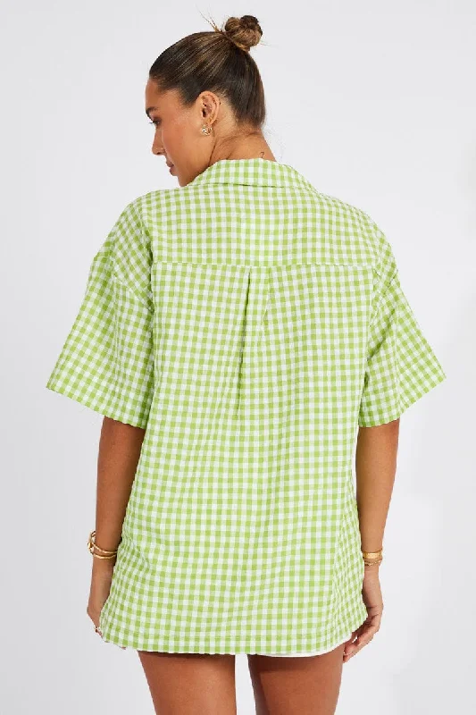 Green Check Shirt Short Sleeve