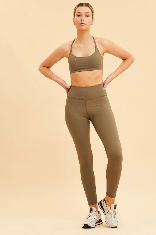 Green Rib Legging Active Stretch Full Length