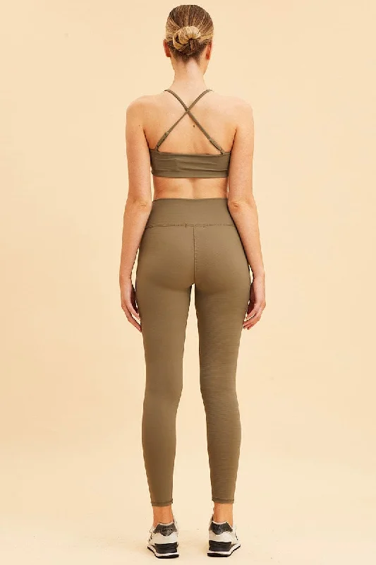 Green Rib Legging Active Stretch Full Length