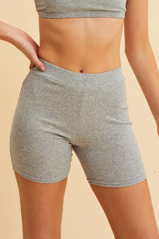 Grey Bike Short Cotton Stretch Elasticated Waist