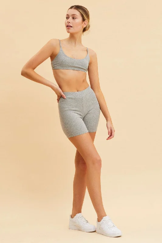 Grey Bike Short Cotton Stretch Elasticated Waist