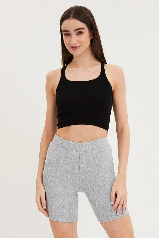 Grey Biker Shorts High Rise