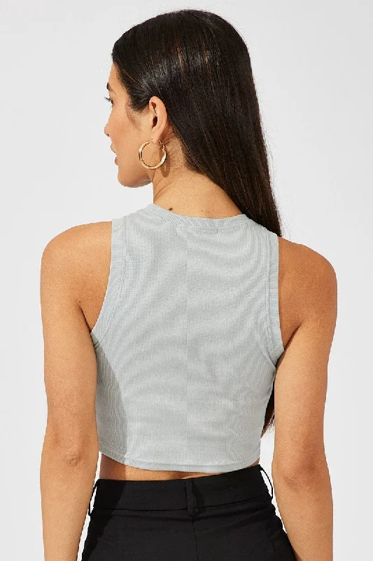 Grey Crop Tank Top Crew neck