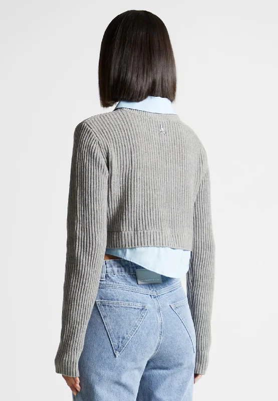 Knitted Jumper with Shirt Detail - Blue/Grey