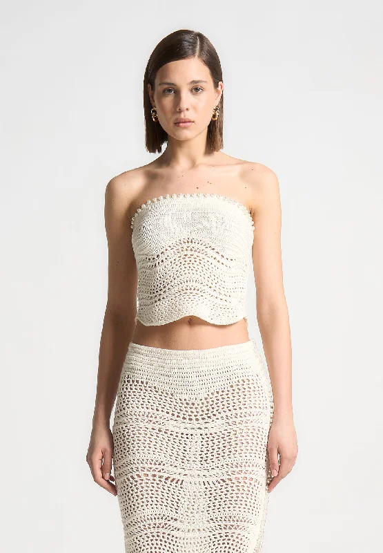 Pearl Applique Crochet Bandeau Top - Cream