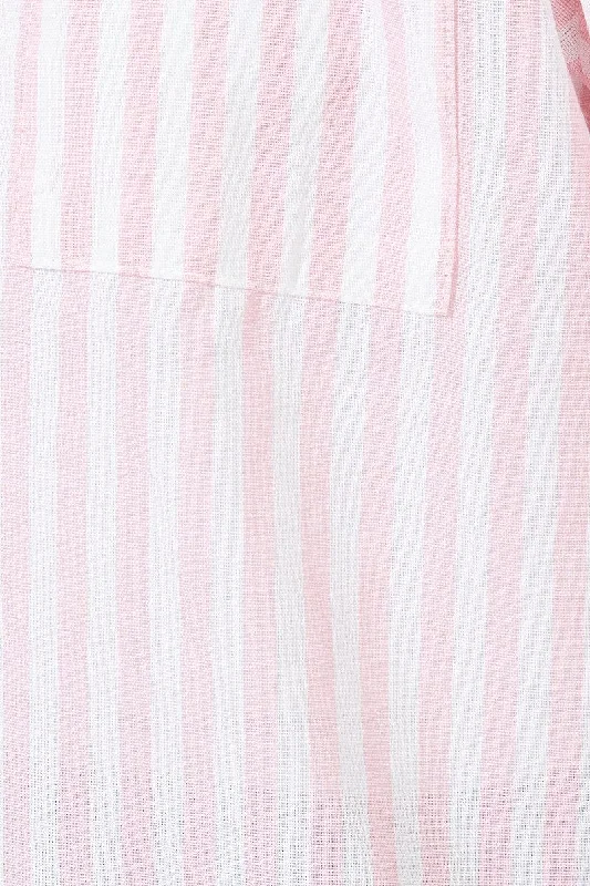 Pink Stripe Shirt Short Sleeve Collared Neck