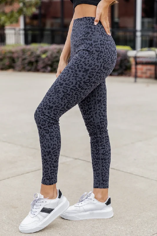 Playing Hardball Slate Leopard Print Leggings FINAL SALE