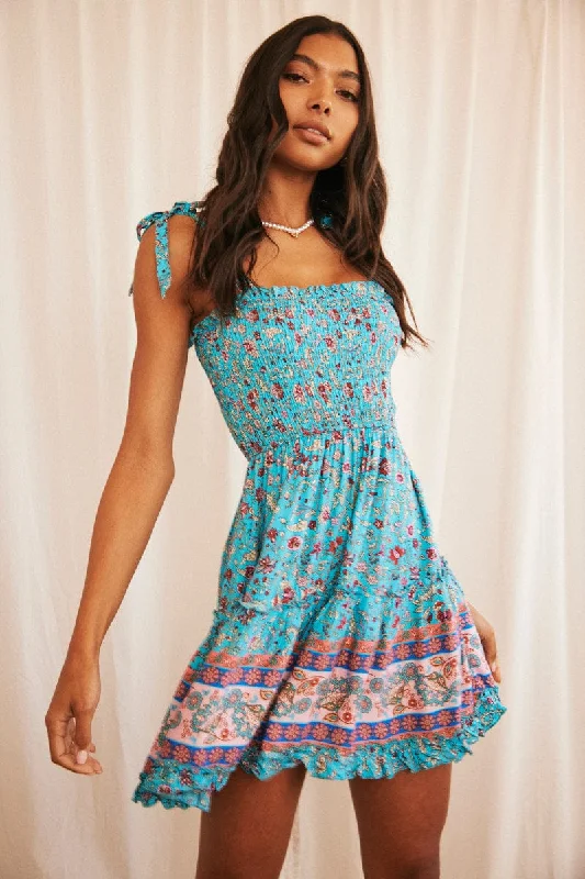 Print Boho Print Mini Dress Sleeveless Fit & Flare