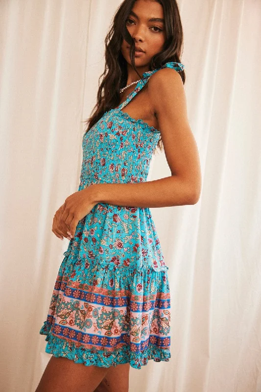 Print Boho Print Mini Dress Sleeveless Fit & Flare