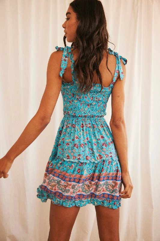 Print Boho Print Mini Dress Sleeveless Fit & Flare