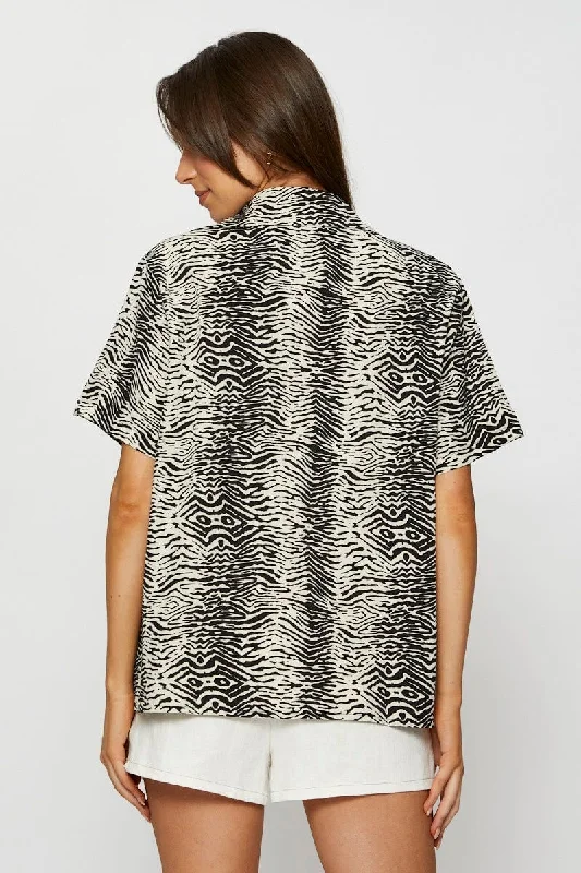 Print Oversized Shirts Short Sleeve Collared