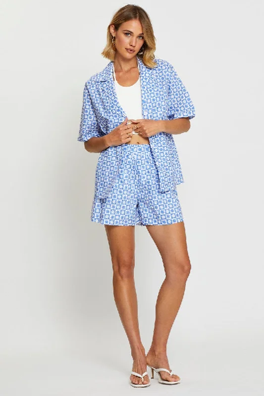 Print Oversized Shirts Short Sleeve