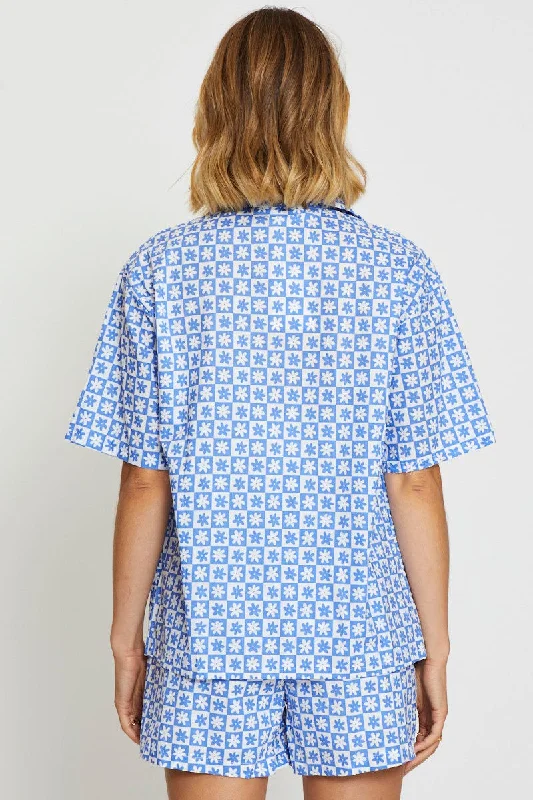 Print Oversized Shirts Short Sleeve