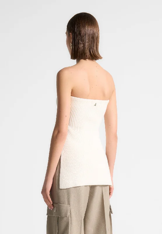 Rib Knit Longline Bandeau Top - Off White