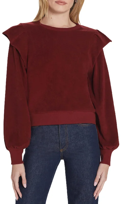 Ruffle Sweatshirt In Pomegranate