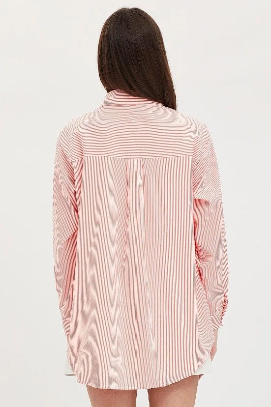 Stripe Oversized Shirts Long Sleeve Collared