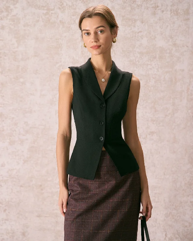 The Black Lapel Sleeveless Button Up Vest