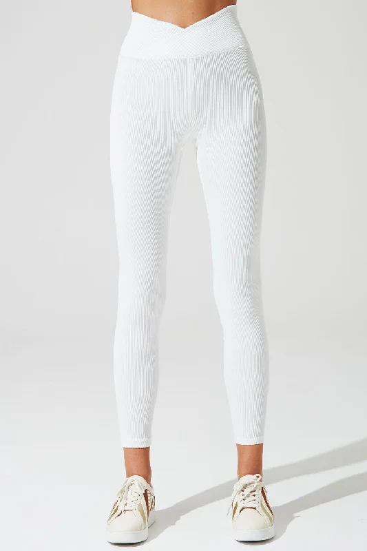 V Waist Ribbed Legging - White