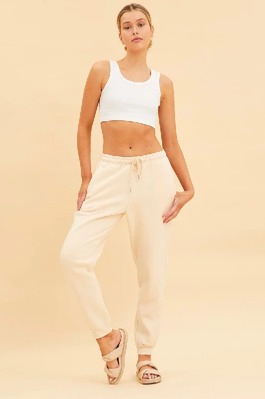 White Cropped Tank Cotton Blend Rib Racer Back