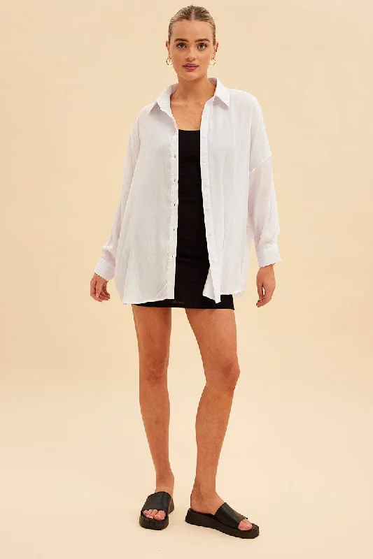 White Essential Oversized Long Sleeve Collared Shirt