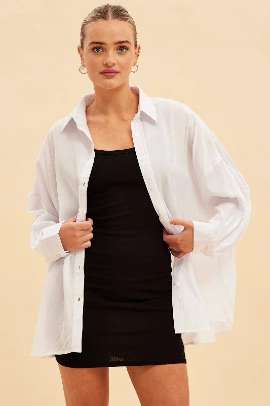 White Essential Oversized Long Sleeve Collared Shirt