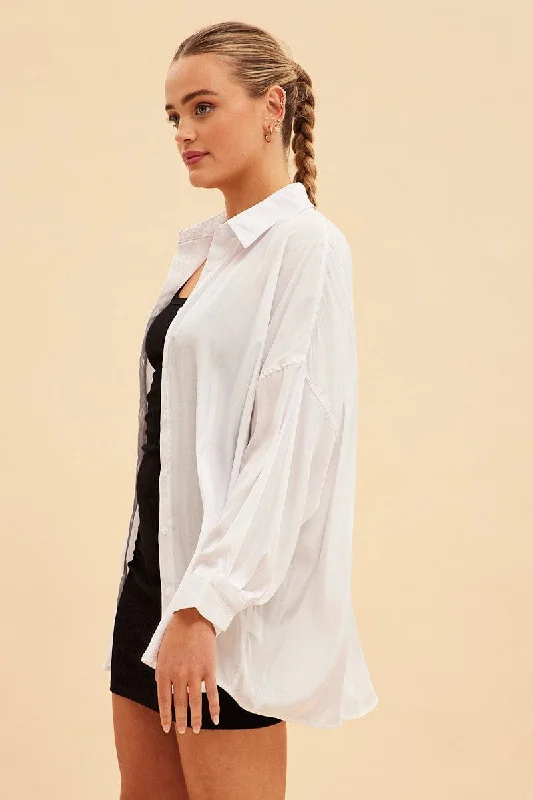 White Essential Oversized Long Sleeve Collared Shirt