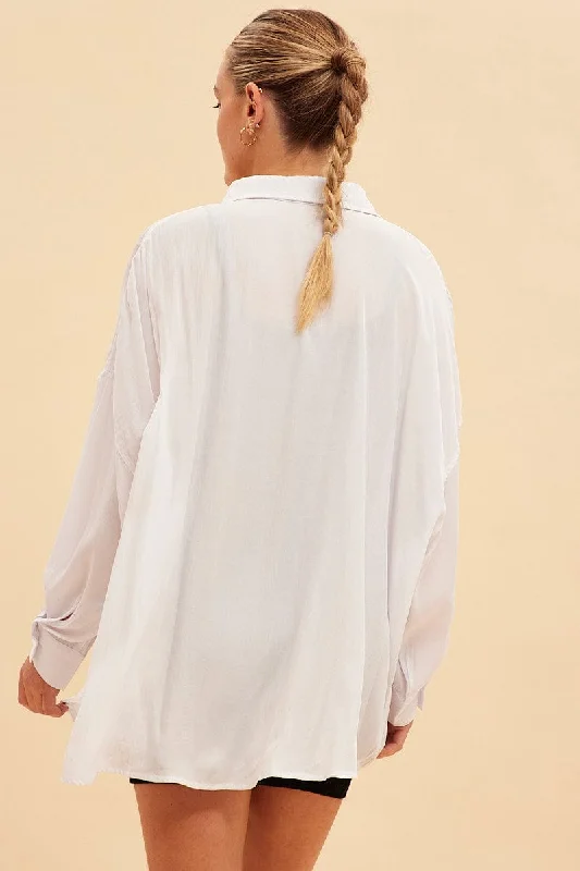 White Essential Oversized Long Sleeve Collared Shirt