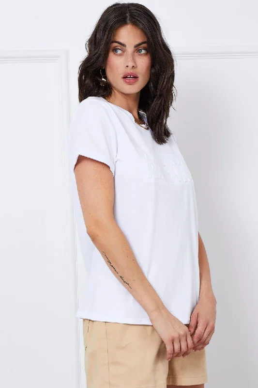 White Graphic T Shirt Short Sleeve Crew Neck