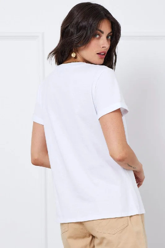 White Graphic T Shirt Short Sleeve Crew Neck