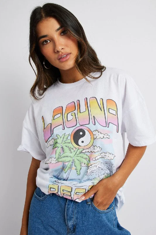 White Graphic Tee Laguna Beach Surf Slogan T-shirt