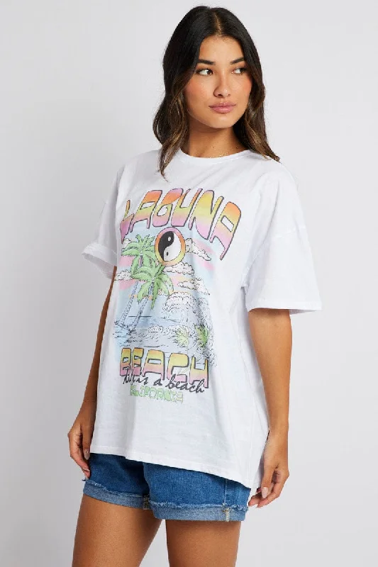 White Graphic Tee Laguna Beach Surf Slogan T-shirt