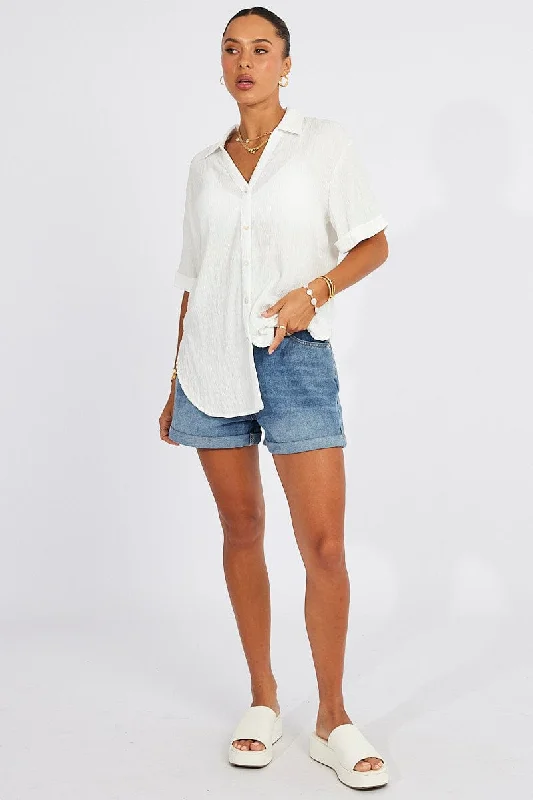 White Textured Shirt Short Sleeve