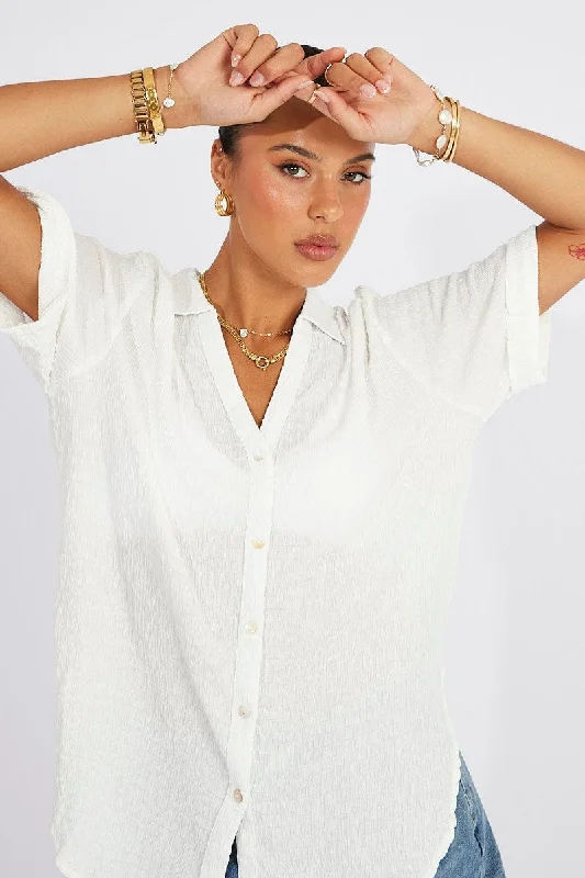 White Textured Shirt Short Sleeve