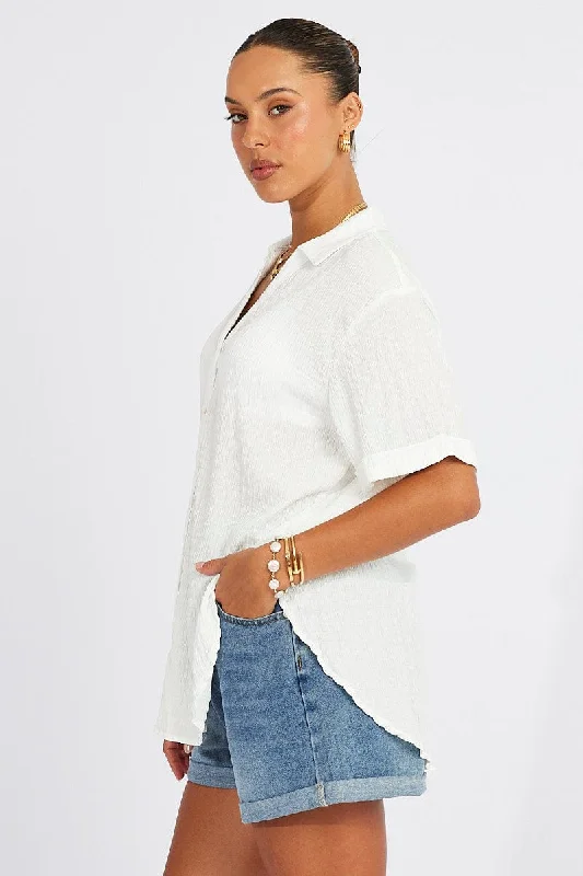 White Textured Shirt Short Sleeve