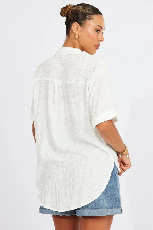 White Textured Shirt Short Sleeve